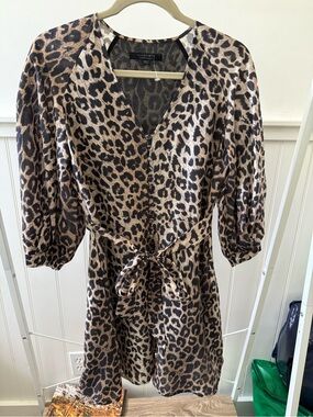 AllSaints Leopard Print Mini Dress in Brown and Black